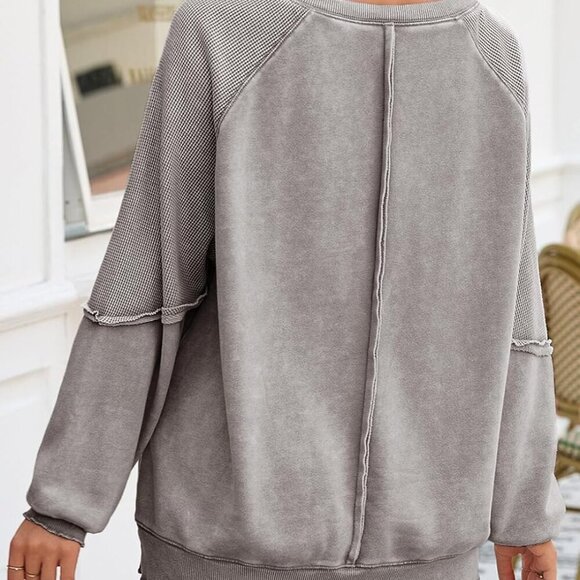 Womens Oversized Off The Shoulder Sweatshirt Casual Crewneck Long Sleeve Reverse - Picture 3 of 7